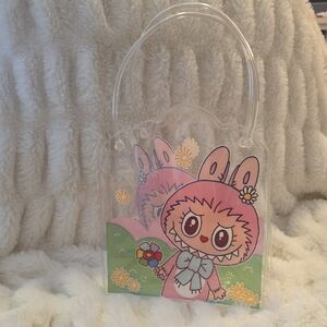 Clear Acrylic Cute Labubu Bunny Character Tote Bag - Pink & Green